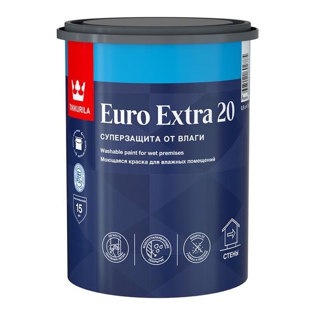 краска акриловая TIKKURILA Euro Extra 20 для стен и потолков база А  0,9л белая, арт.700001105