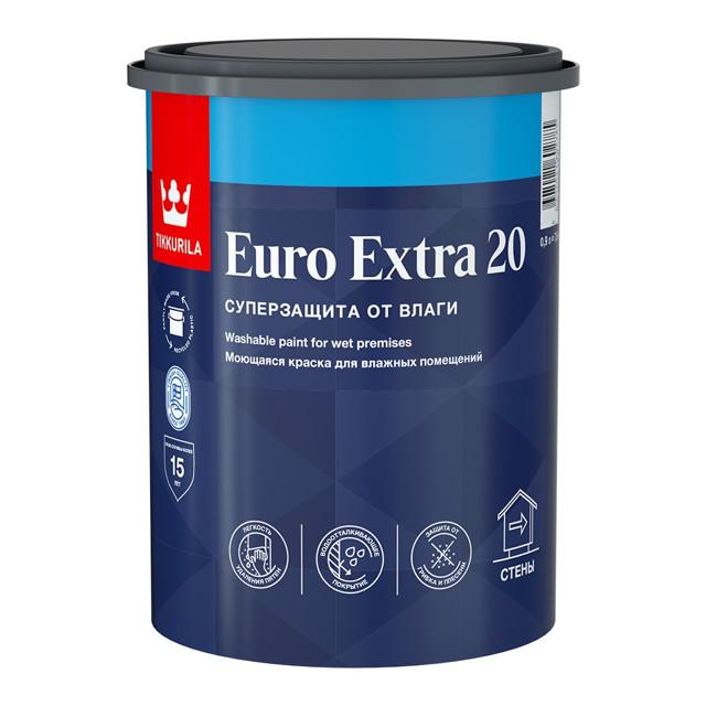 краска акриловая TIKKURILA Euro Extra 20 для стен и потолков база С 0,9л бесцветная, арт.700001108