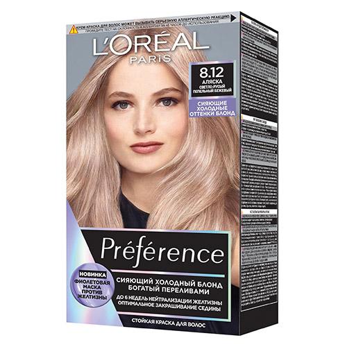 Краска для волос `LOREAL` `PREFERENCE` COOL BLONDS тон 8.12 (Аляска) 40 мл