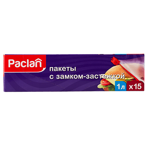 Пакеты с замком-застежкой `PACLAN` для хранения продуктов 1 л 15 шт