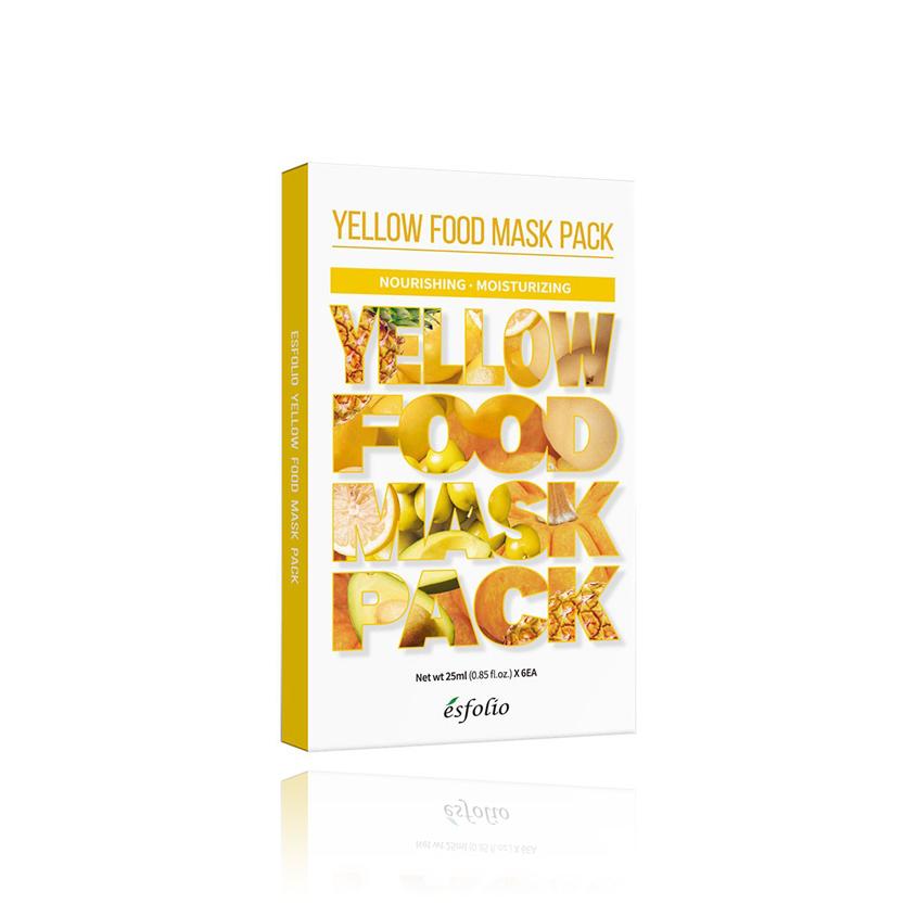 Набор масок для лица `ESFOLIO` YELLOW FOOD (с экстрактами авокадо, груши, лимона, тыквы, ананаса, оливы) 6 шт